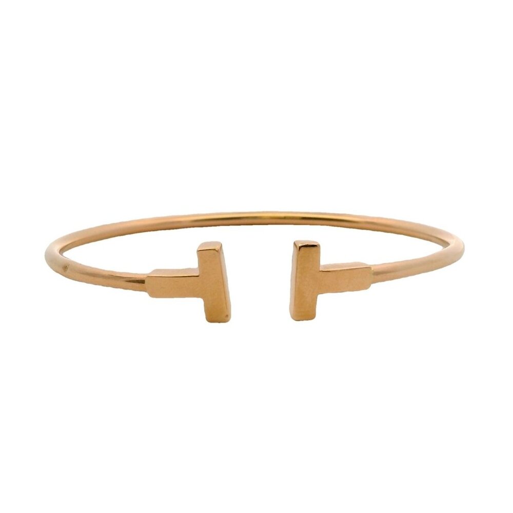 Tiffany & Co Solid 18kt Rose Gold Tiffany T Wire Cuff 6.25" Bracelet Size Medium